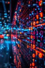 Fototapeta premium Vibrant binary code and bokeh lights create a dynamic and futuristic digital data stream, perfect for technology and innovation themes.