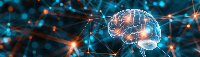 Artistic representation of a brain with illuminated neural connections