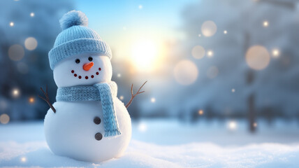 Fototapeta premium Snowman in winter snow 