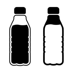 Plastic bottle icon set. Black water bottle illustration. Milk in bottle symbol.