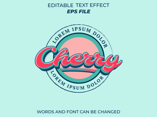 cherry text effect, font editable, typography, 3d text for food industry. vector template