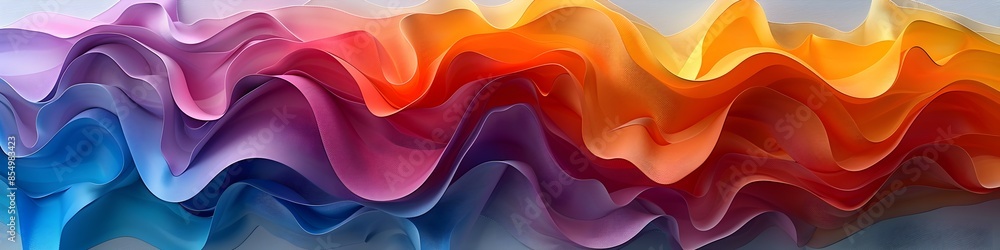 Poster vibrant abstract geometric pattern with undulating bands of saturated hues on pristine white