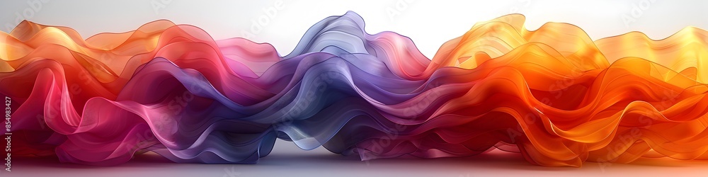 Poster vibrant abstract 3d rendered pattern with undulating saturated hues on white backdrop