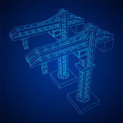 Construction crane tower. Building industrial concept. Wireframe low poly mesh vector illustration.