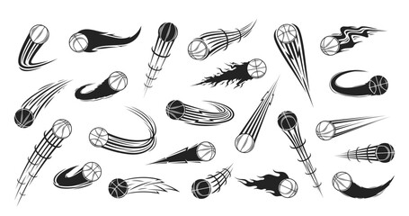 Vector black and white flying basketball balls with motion trails © Vlad Klok