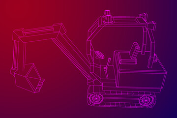 Heavy equipment excavator machine manufacturing power equipment for open pit mining. Wireframe low poly mesh vector illustration
