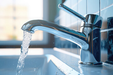 The sink is filled with water flowing from the faucet