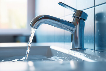 The sink is filled with water flowing from the faucet