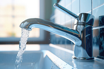 The sink is filled with water flowing from the faucet