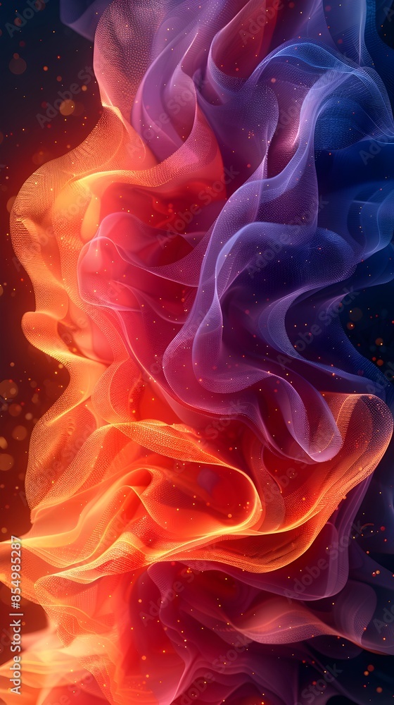 Poster captivating digital abstraction curving lines kaleidoscopic colors and rhythmic structures