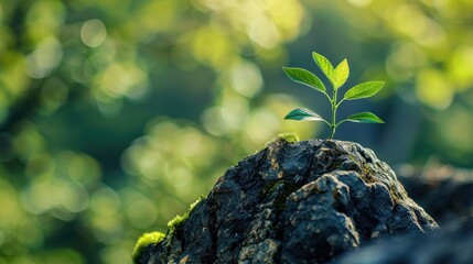 Emerging foliage from a rock symbolizing power of nature