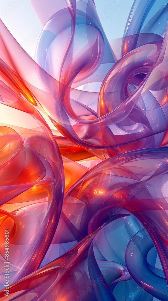 Aufkleber mesmerizing 3d rendered flowing abstract lines in prismatic hues and organic structures