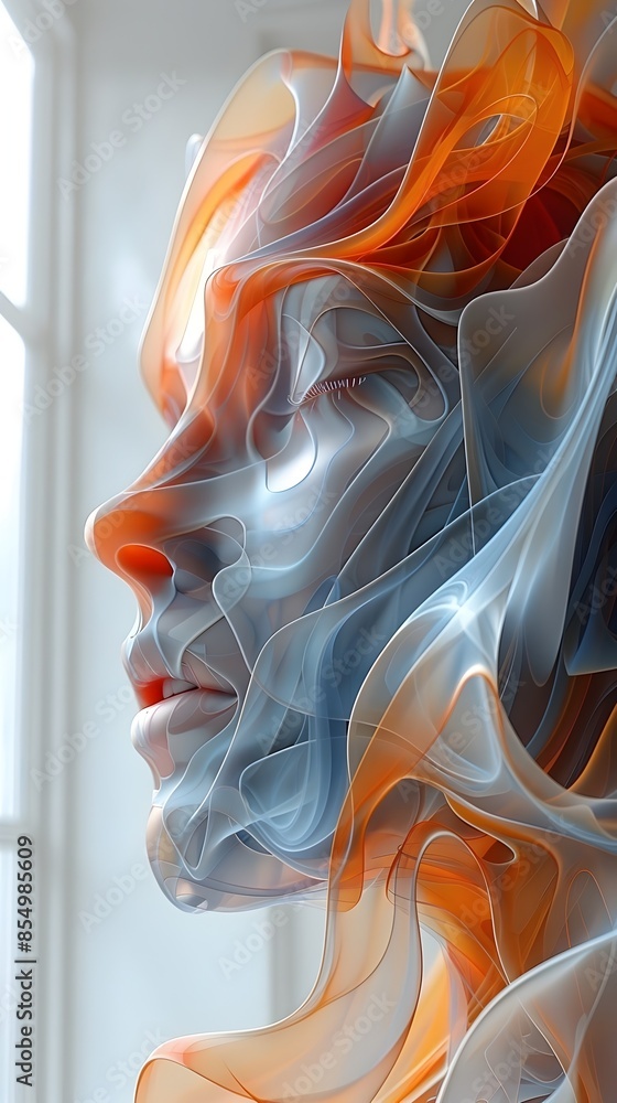 Aufkleber mesmerizing abstract 3d rendered flowing curved lines in prismatic hues