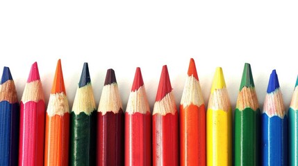 Vibrant colored pencils against white backdrop School memories