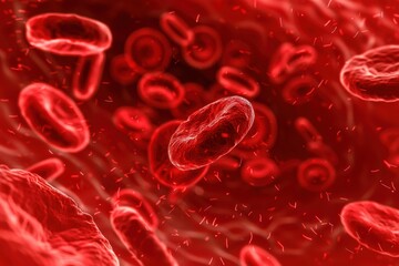 Abstract red blood cells flow, platelet wave, hemoglobin cancer medicine, anemia donation, leukemia in vascular system, 