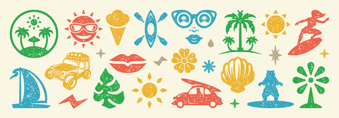 Set of Summer holidays symbols and objects vector illustration. Collection of vacation elements