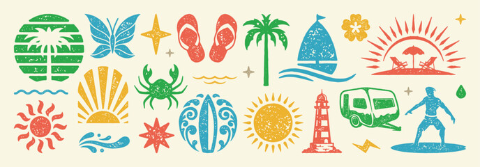Set of Summer holidays symbols and objects vector illustration. Collection of vacation elements