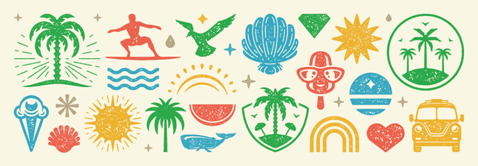 Set of Summer holidays symbols and objects vector illustration. Collection of vacation elements