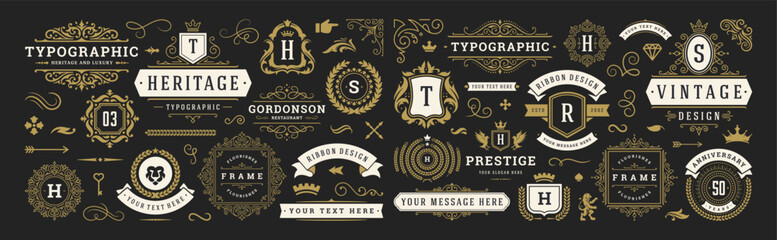 Vintage typographic decorative ornament design elements set vector illustration