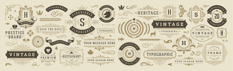 Vintage typographic decorative ornament design elements set vector illustration © provectors