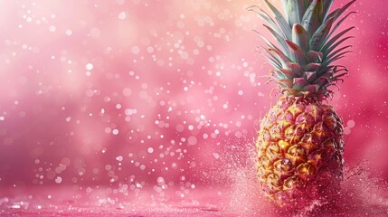 Pineapple Splash on Pink Background