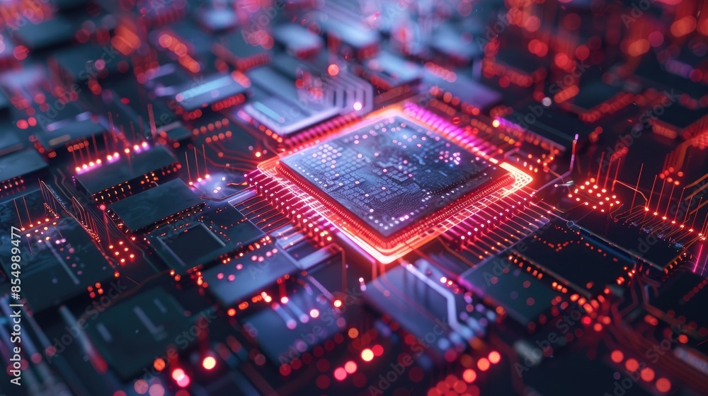 Poster quantum computer concept: futuristic design with abstract elements, illustrating the cutting-edge ad