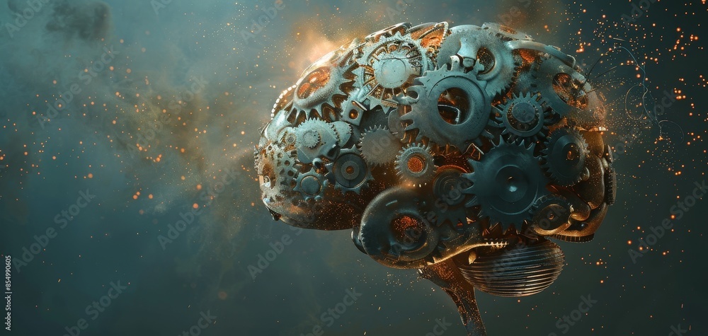 Aufkleber futuristic concept of a human brain combined with machine gears, representing artificial intelligenc