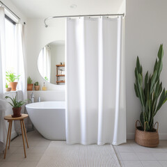 White Shower Curtain Mockup, Front View, elegant minimal modern aesthetic