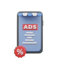 3d illustration ads market on smartphone
