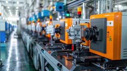 Plastic molding machines in a manufacturing facility mass producing plastic parts through an automated industrial process
