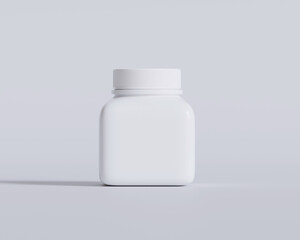 Square pill or supplement bottle white color 3D render illustration - Not generative Ai