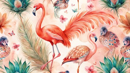 Obraz premium Detailed Pink Flamingos: 2D Illustration of Diverse Sizes