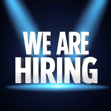 We are hiring 3d lighting text on podium background. Spotlight on the text. Job post social media design. 