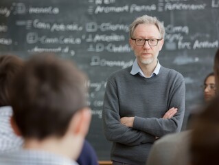 Teaching and Learning Mathematics: Professor Explaining Differential Equations to Attentive Students in Classroom Setting