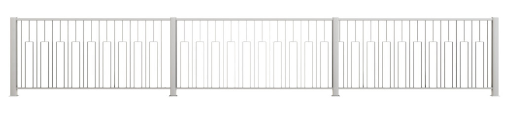 3D illustration features a modern Art Deco balustrade with sleek metal and a captivating vertical round pattern, adding a touch of rhythm (transparent background).