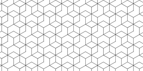 Vector hexagonal illustration seamless wallpaper wire design. geometric gradient black and white square honeycomb diamond surface background.