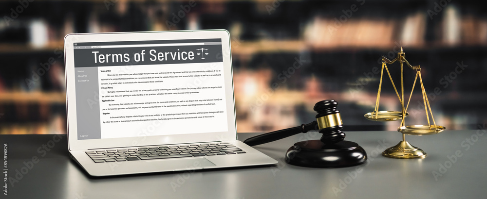 Poster online term of service conditions showing savvy rules and regulations in using the website on a lapt