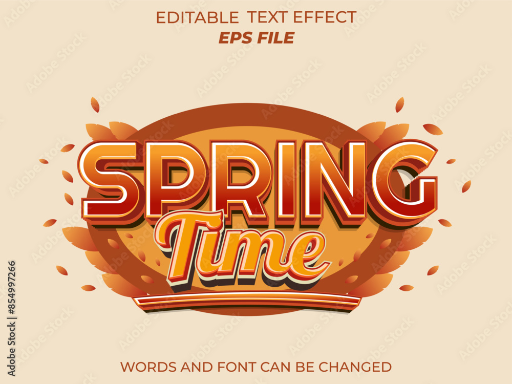 Poster spring time text effect, font editable, typography, 3d text. vector template