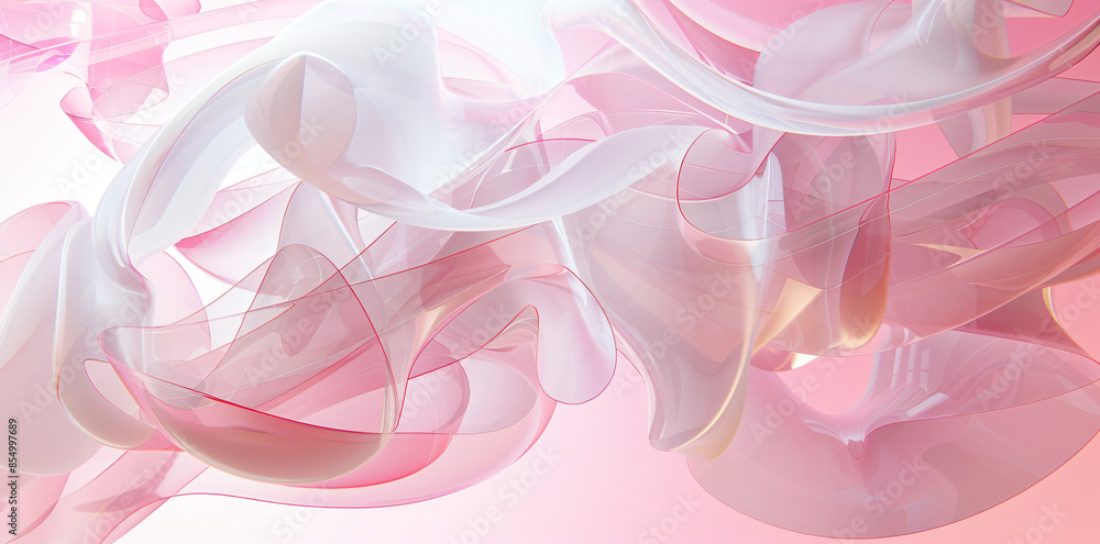 Poster abstract digital background with geometric shapes and lines in pink, white and red colors, creating 