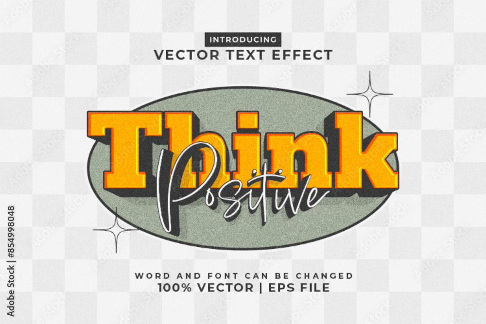 Poster editable text effect think positive 3d retro template style premium vector