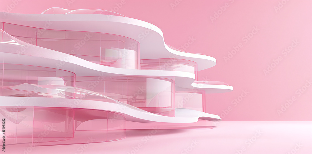 Poster abstract digital background with geometric shapes and lines in pink, white and red colors, creating 