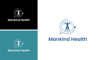 Vitruvian Man inside the circle logo. mankind health Human Anatomy