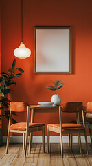 retro room, living room, dining room wall poster mockup