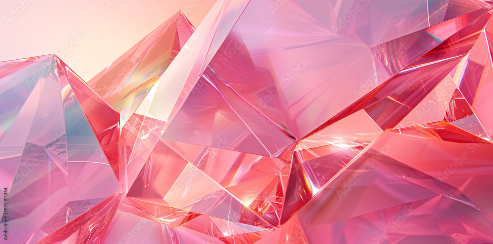 Poster abstract digital background with geometric shapes and lines in pink, white and red colors, creating 