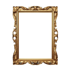 Vintage Baroque Rectangle Gold Frame isolated on transparent background PNG