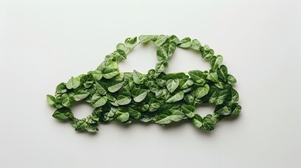Lush Green Leaves Forming the Outline of an Eco-Friendly Car Shape