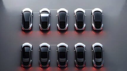 Lineup of Luxurious and Technologically Advanced Black Electric Cars Showcasing Sleek,Futuristic