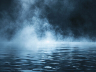 Fototapeta premium Fog in the darkness, abstract dark blue background for display