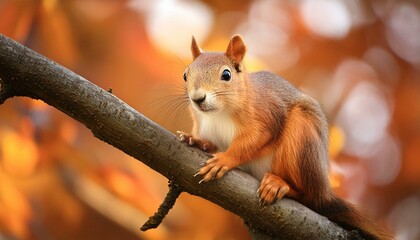 Fototapeta premium A curious squirrel sitting on a branch