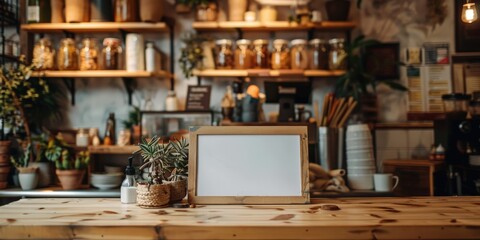 Obraz premium Blank Menu Board in a Cozy Cafe